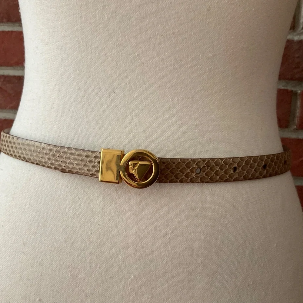 Vintage Beige Tan Snakeskin Leather Belt Removable Gold Buckle NEW